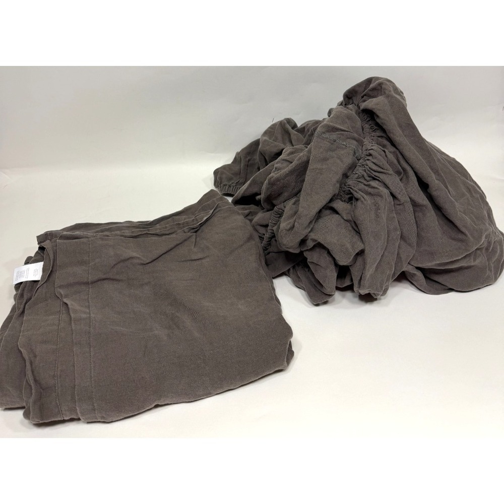 West Elm Linen Fitted and Flat Sheet Set KING Gray 2 Piece Luxury Bedding